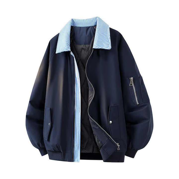 Men's Oversized Bomber Jacket with Quilted Thermal Inner Filling, Checked Inner Collar & Arm Pocket
