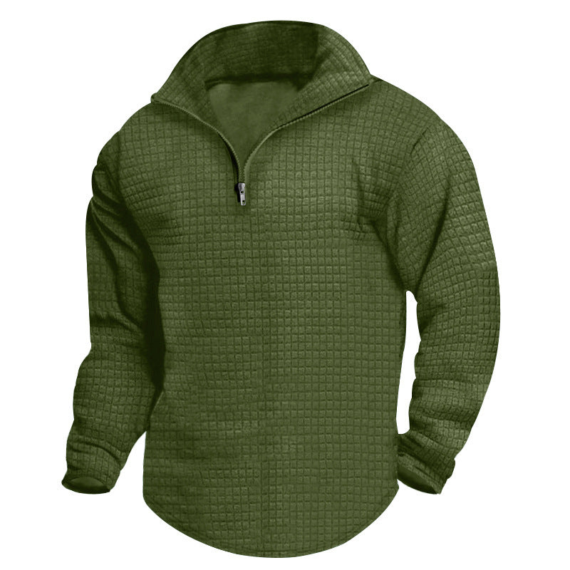 Men's Padded Thermal Half-zip with Waffle Texture, Brushed Lining, and Rounded Hem