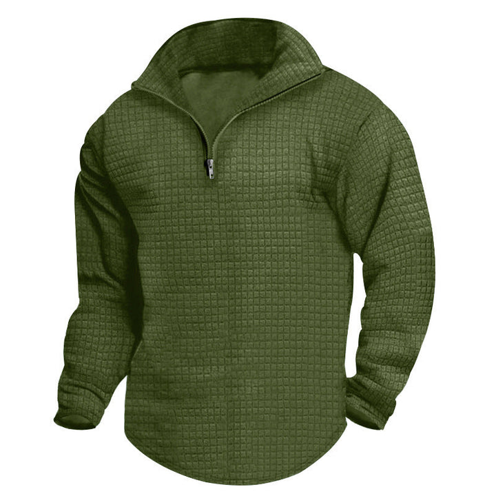 Men's Padded Thermal Half-zip with Waffle Texture, Brushed Lining, and Rounded Hem