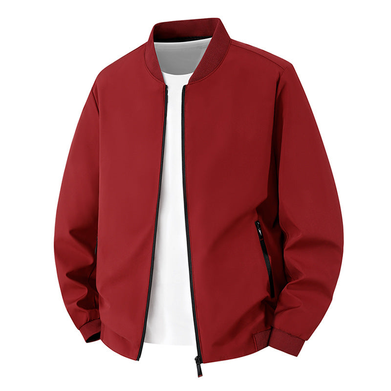 Men's Lightweight Minimalistic Bomber Jacket with Stand-up Collar, Water-repellent Outer Shell and Zipper Pockets