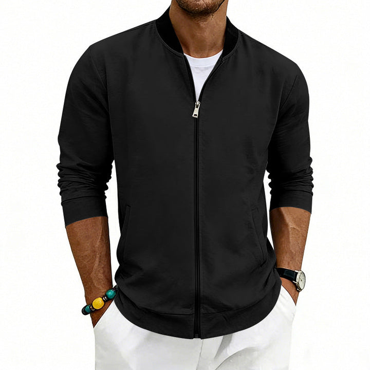 Men's Lightweight Bomber Jacket made of Jersey with Stand-up Collar, Elastic Cuffs, and Concealed Pockets
