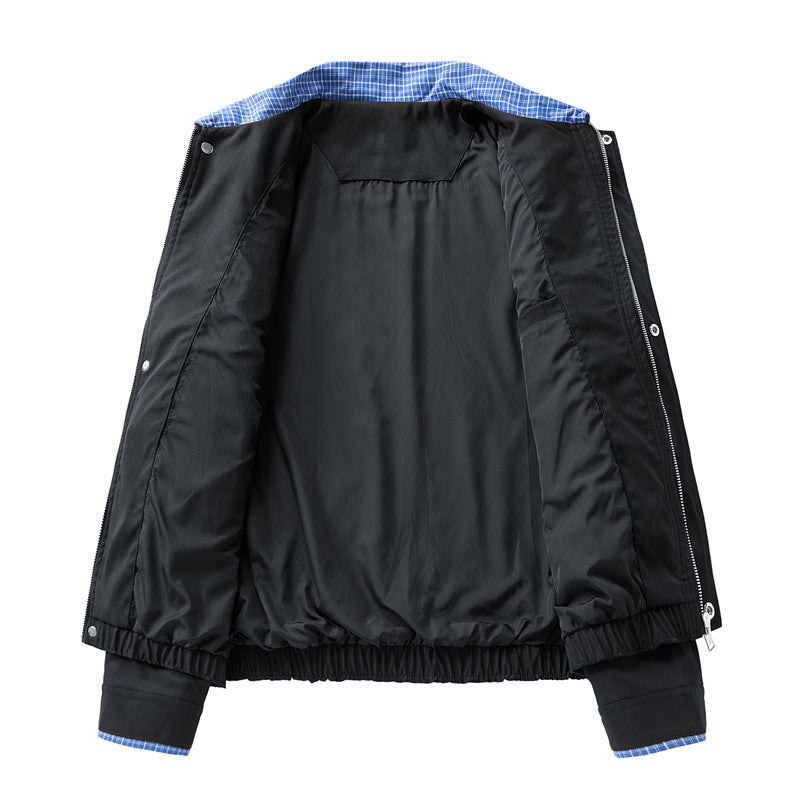 Women's Fashion Blouson Jacket with Check Collar