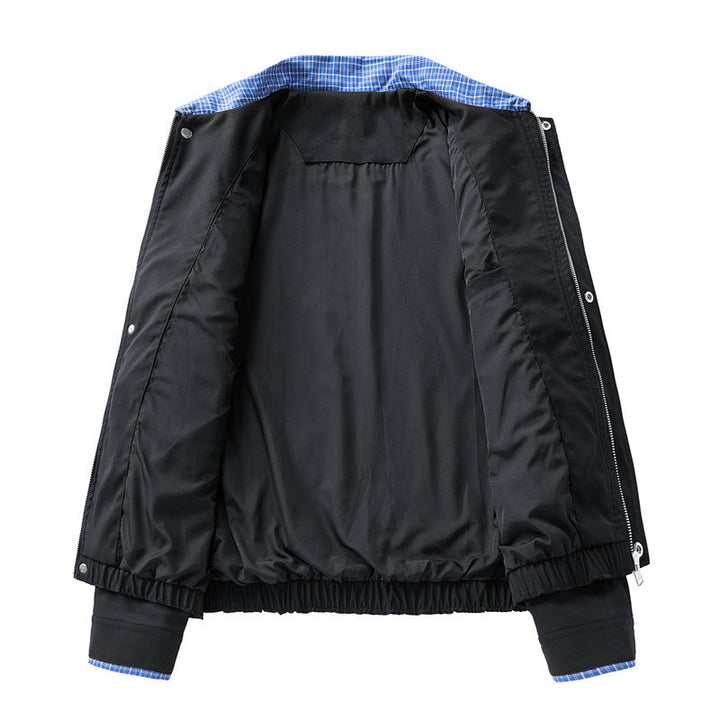Women's Fashion Blouson Jacket with Check Collar