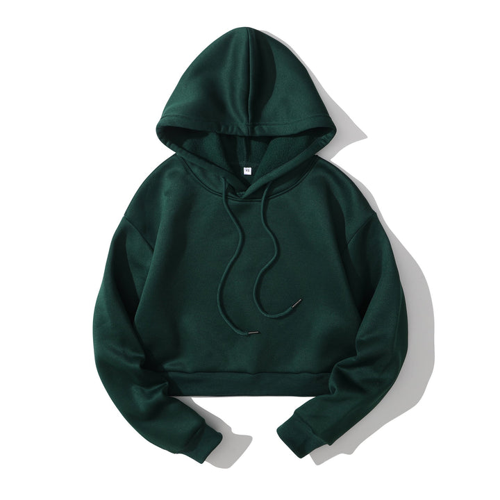 Women's Cropped Hoodie with Soft Fleece Interior and Elastic Ribbed Hem
