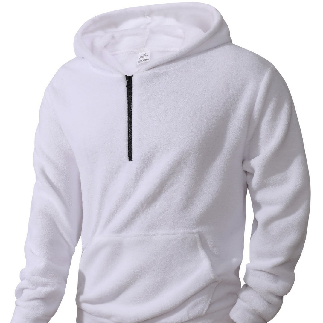 Men's Cuddly Microfleece Hoodie with Half Zip, Hood and Kangaroo Pocket