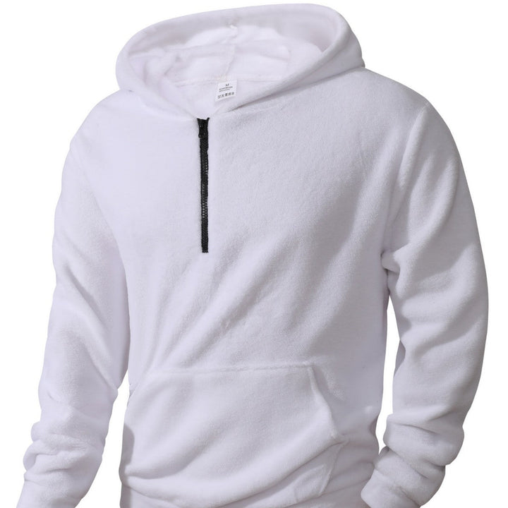 Men's Cuddly Microfleece Hoodie with Half Zip, Hood and Kangaroo Pocket