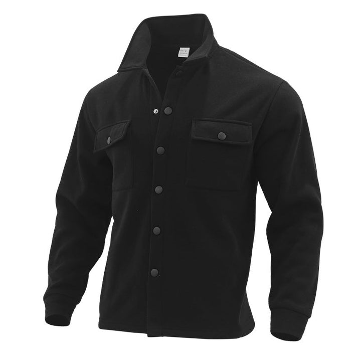 Men's Fleece Shirt Jacket with Two Chest Pockets and Stylish Stand-Up Collar