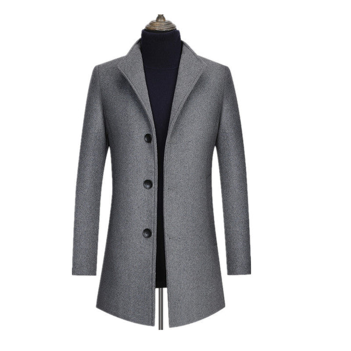 Men's Slim Fit Wool Blend Coat with Shirt Collar, Lightweight Thermo Lining and Hidden Button Placket