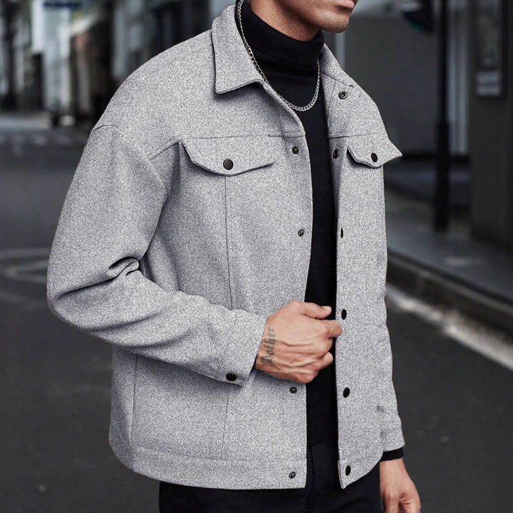 Men's Shirt Jacket made of Wool Blend with Snap Buttons and Flap Pockets