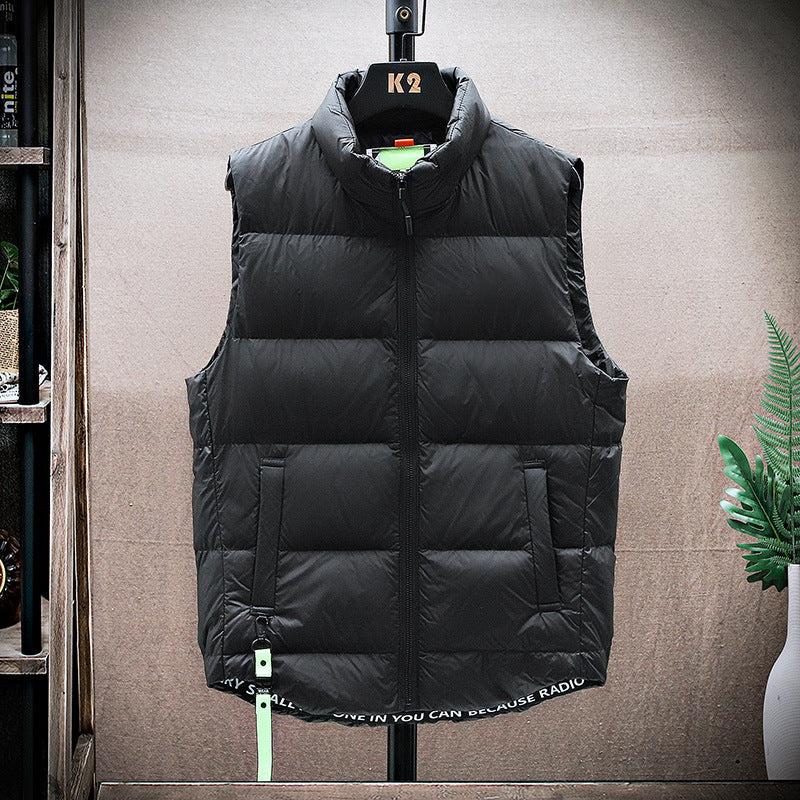 Men's Padded Quilted Vest with High Stand-up Collar and Drawstring Hem