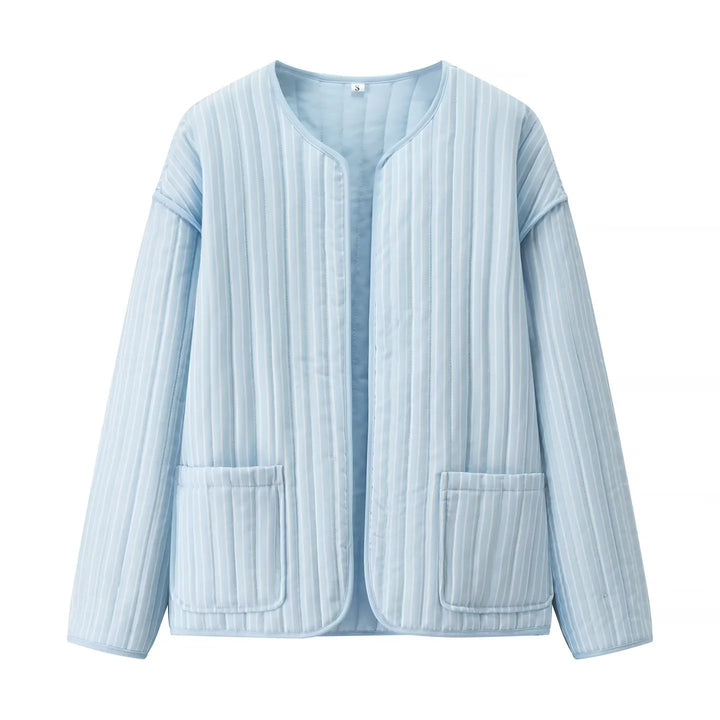 Women's Quilted Transitional Jacket with Round Neckline, Open Front and Patch Pockets