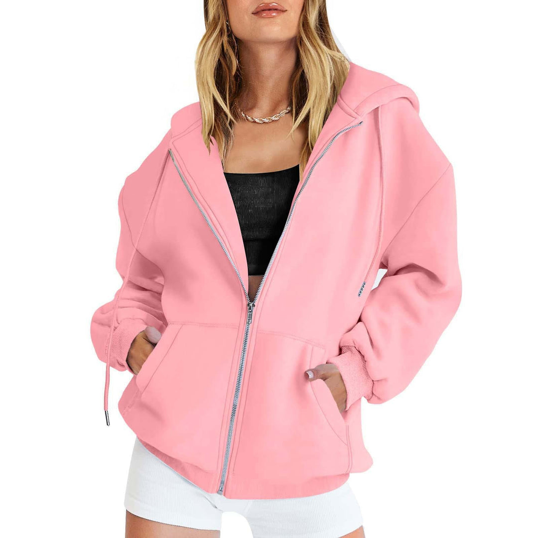 Women's Oversize Hoodie Jacket with Full Zipper French-Terry, Kangaroo Pockets, and Elastic Cuffs
