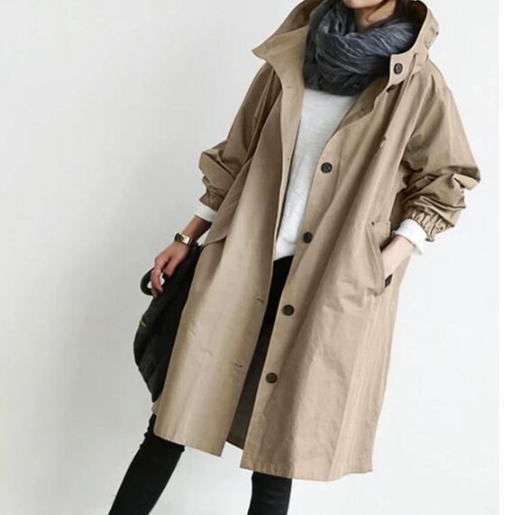 Water-repellent Oversized Hooded Trench Coat