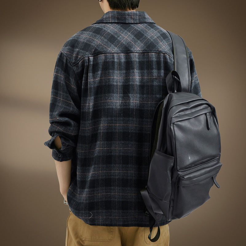 Men's Casual Checkered Pattern Shirt Jacket