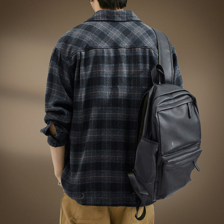 Men's Casual Checkered Pattern Shirt Jacket