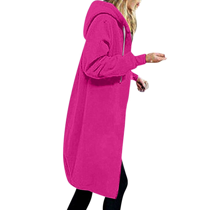 Women's Longer Oversized Hoodie Coat with Rounded Hem and Zip Pockets