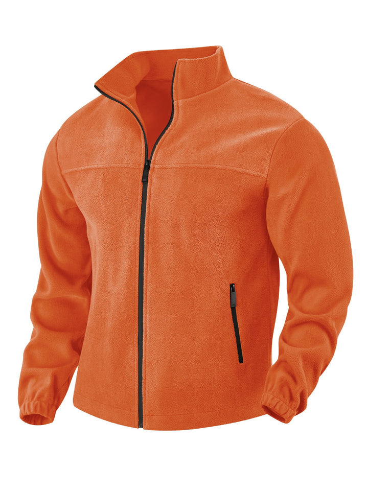 Men's Fleece Jacket with Zipper, Stand-up Collar and Zip Pockets