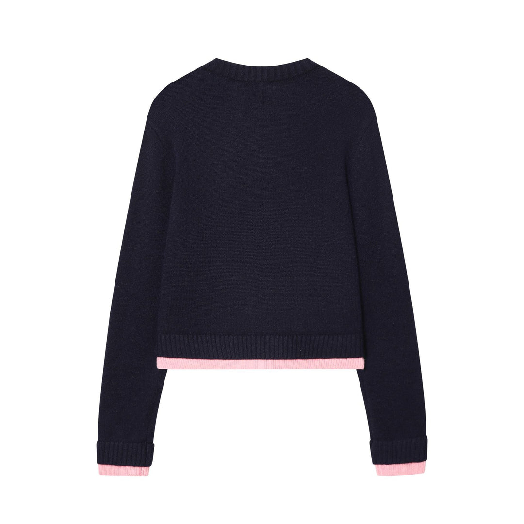 Women's Shortened Cardigan with Button Placket, Ribbed Cuffs, and Decorative Pockets