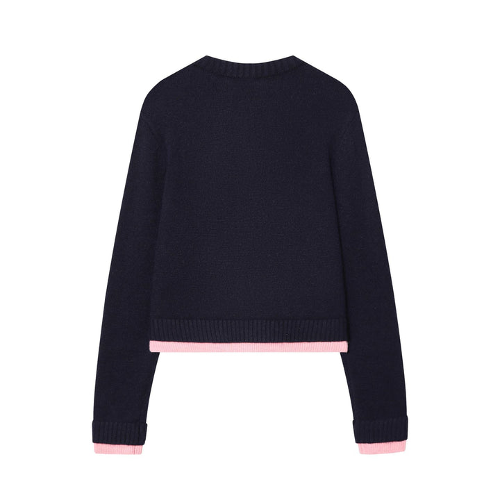 Women's Shortened Cardigan with Button Placket, Ribbed Cuffs, and Decorative Pockets