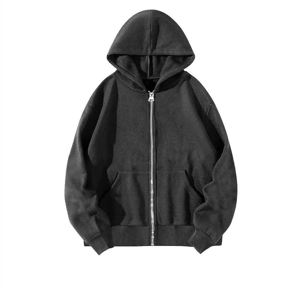 Unisex Casual Hoodie Jacket with Sturdy Metal Zipper Double-layered Hood and Deep Kangaroo Pockets