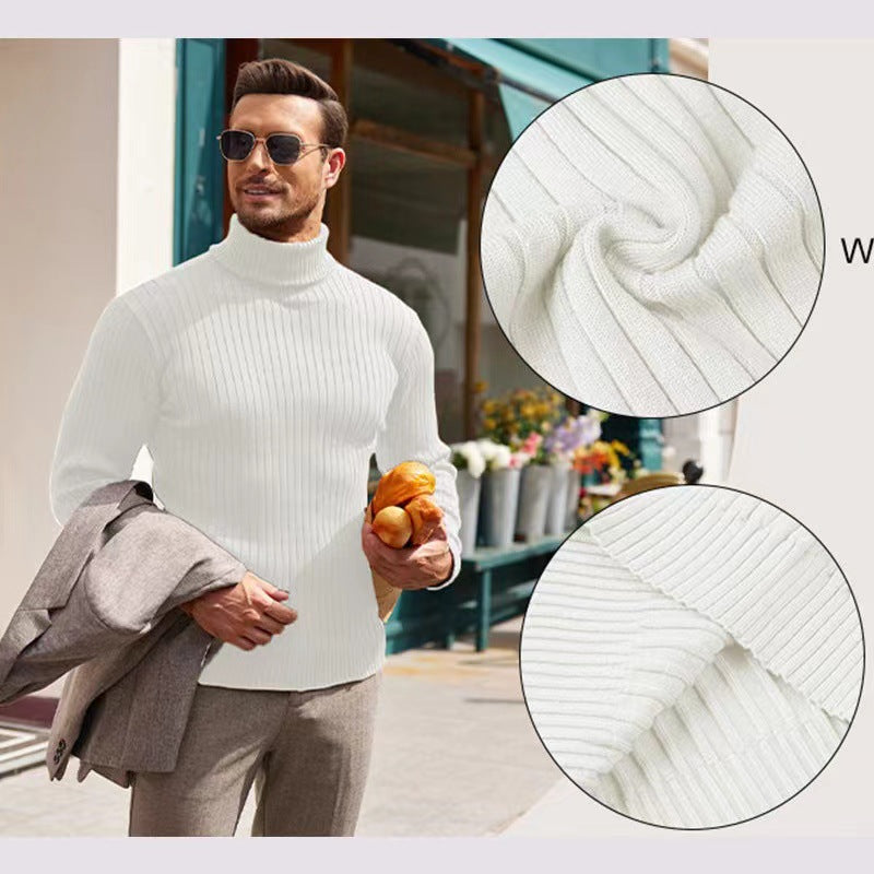 Men's Ribbed Fine-knit Turtleneck Sweater Slim Fit