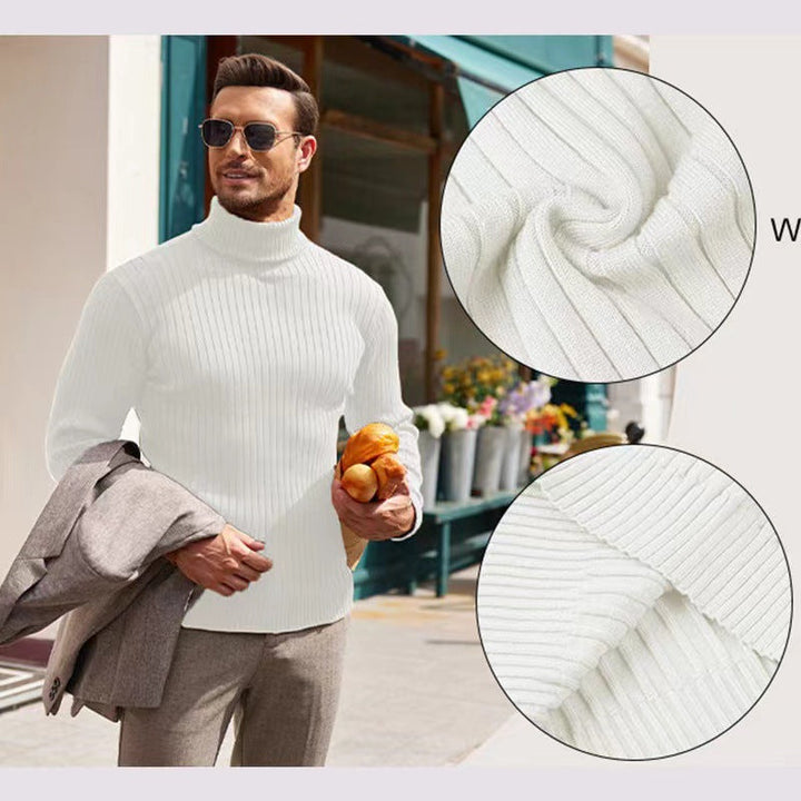 Men's Ribbed Fine-knit Turtleneck Sweater Slim Fit