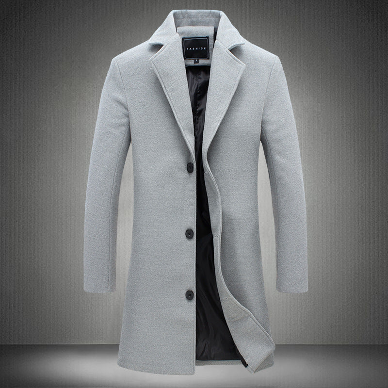Men's Slim Chesterfield Coat with Classic Lapels, Quilted Lining and Side Pockets