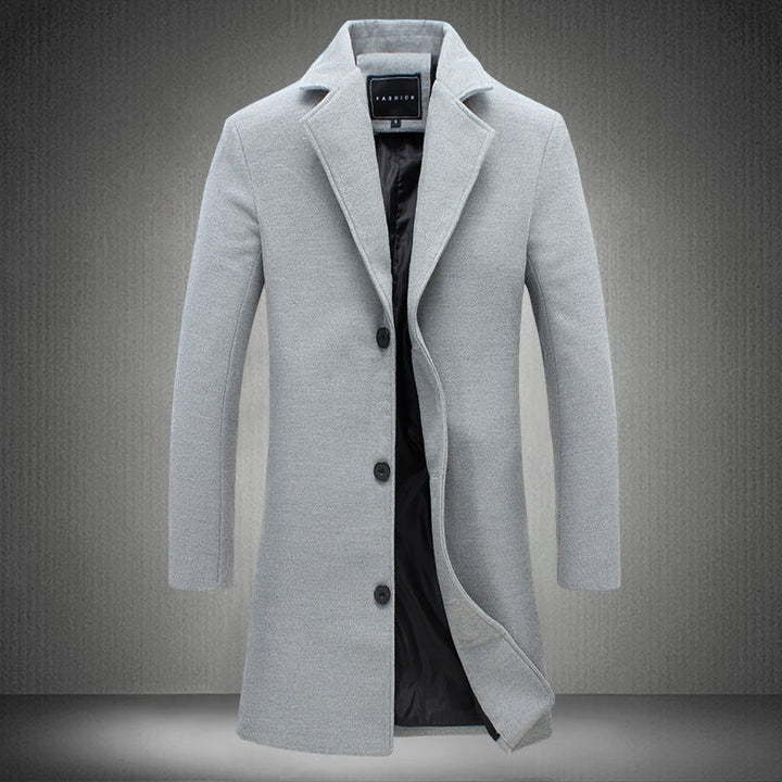 Men's Slim Chesterfield Coat with Classic Lapels, Quilted Lining and Side Pockets