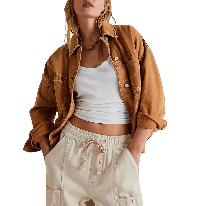 Women's Casual Denim Jacket in Oversized Style with Decorative Fringes