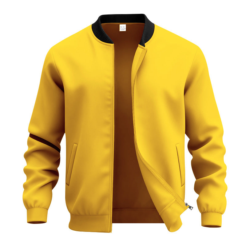 Men's Lightweight Bomber-style Blouson with Partially Concealed Zipper, Ribbed Cuffs, and Side Pockets