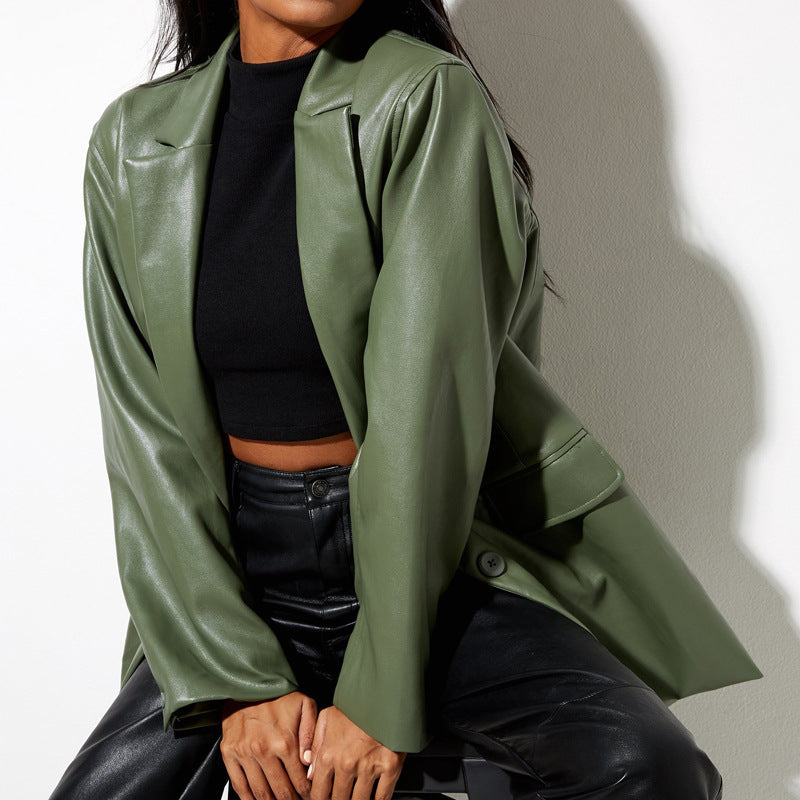 Women's Oversized Faux Leather Blazer Jacket