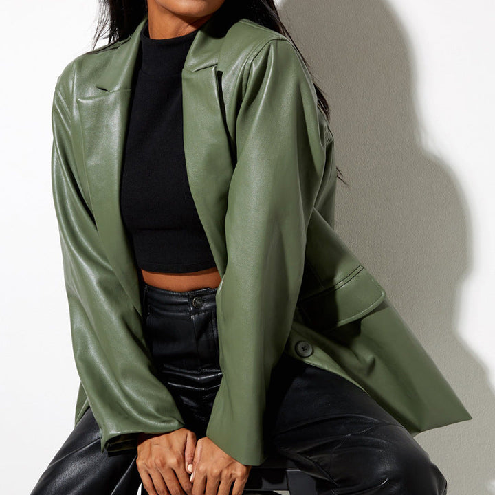 Women's Oversized Faux Leather Blazer Jacket