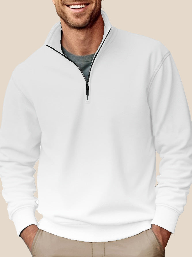 Men's Half-zip Sweatshirt with Stand-up Collar and Soft Fleece Interior Lining