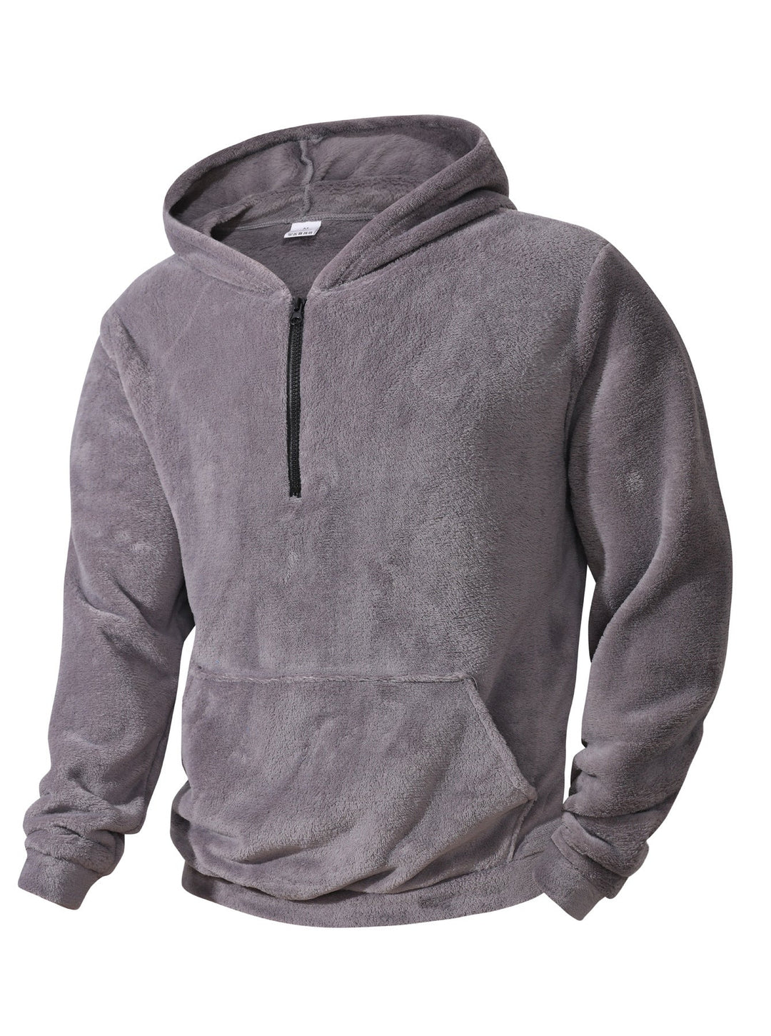 Men's Cuddly Microfleece Hoodie with Half Zip, Hood and Kangaroo Pocket