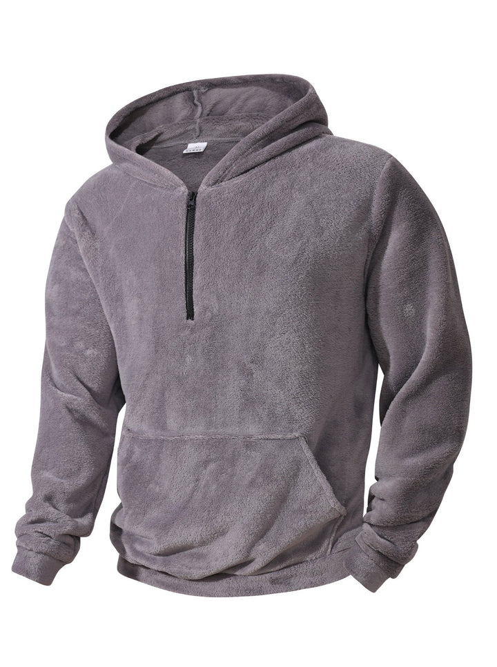 Men's Cuddly Microfleece Hoodie with Half Zip, Hood and Kangaroo Pocket
