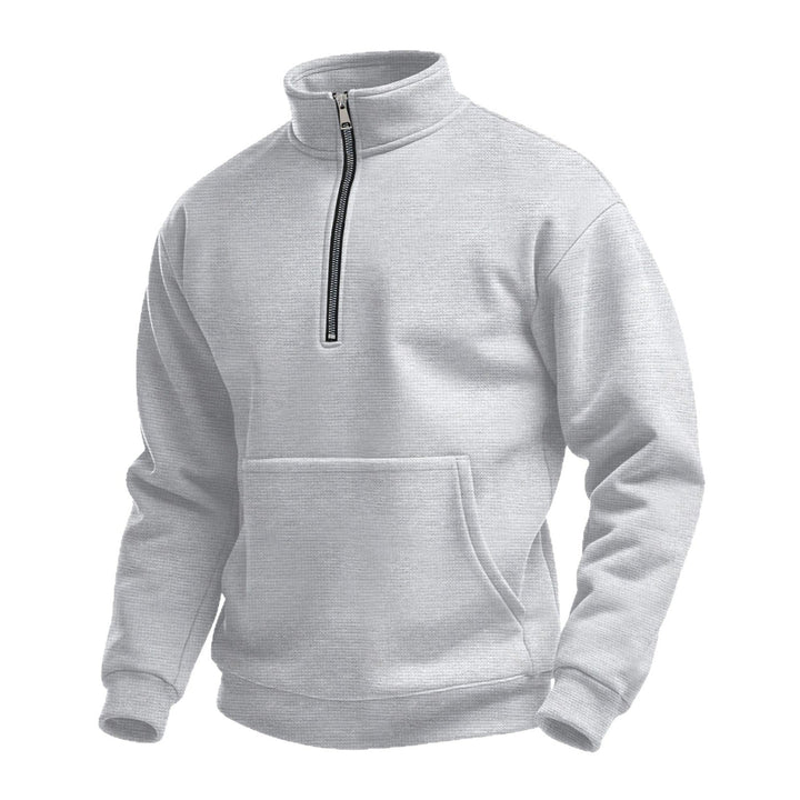 Unisex Comfortable Half-zip Pullover with Kangaroo Pocket and Stand-up Collar made of Structured Fleece
