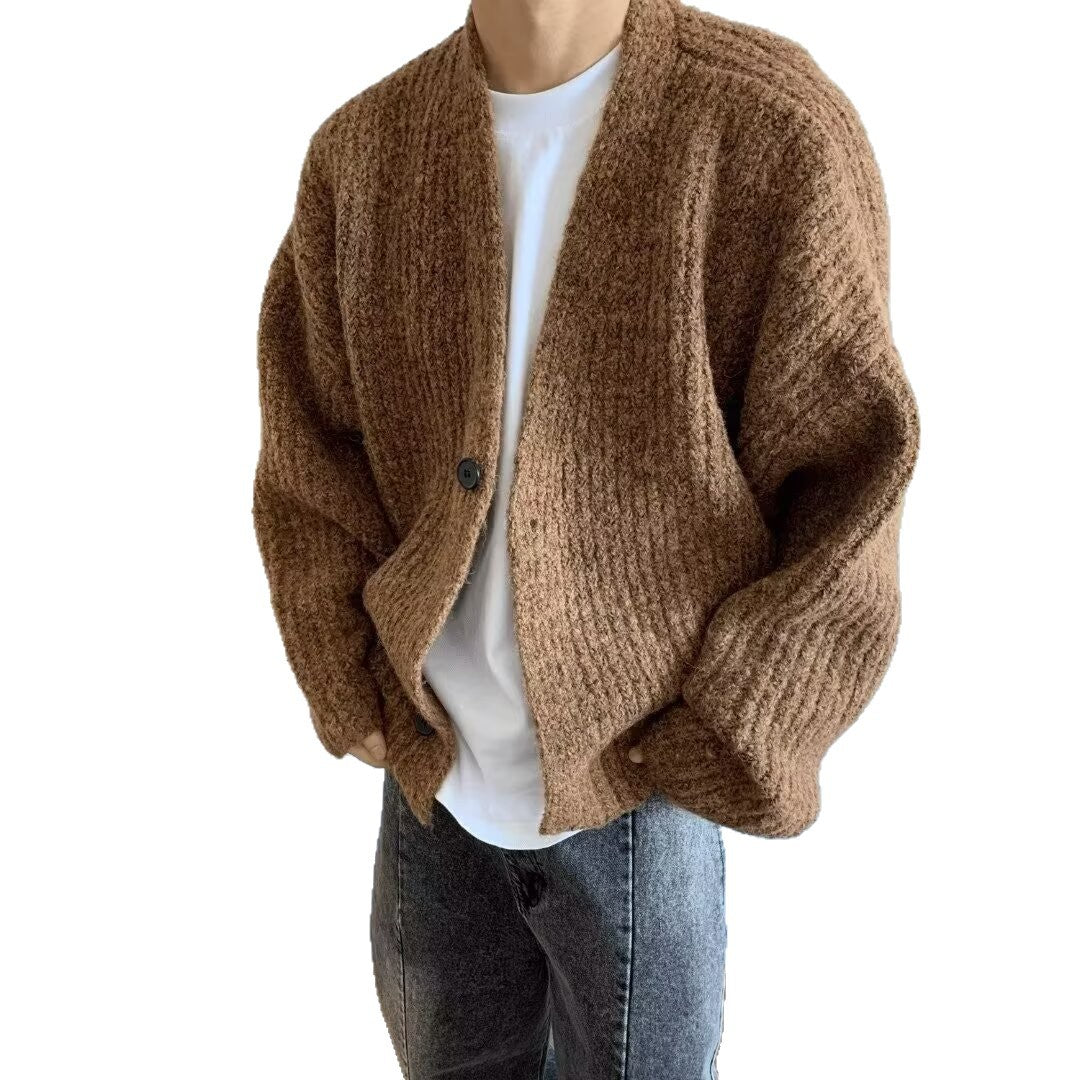 Men's Fashionable Oversized Cardigan with Button Closure