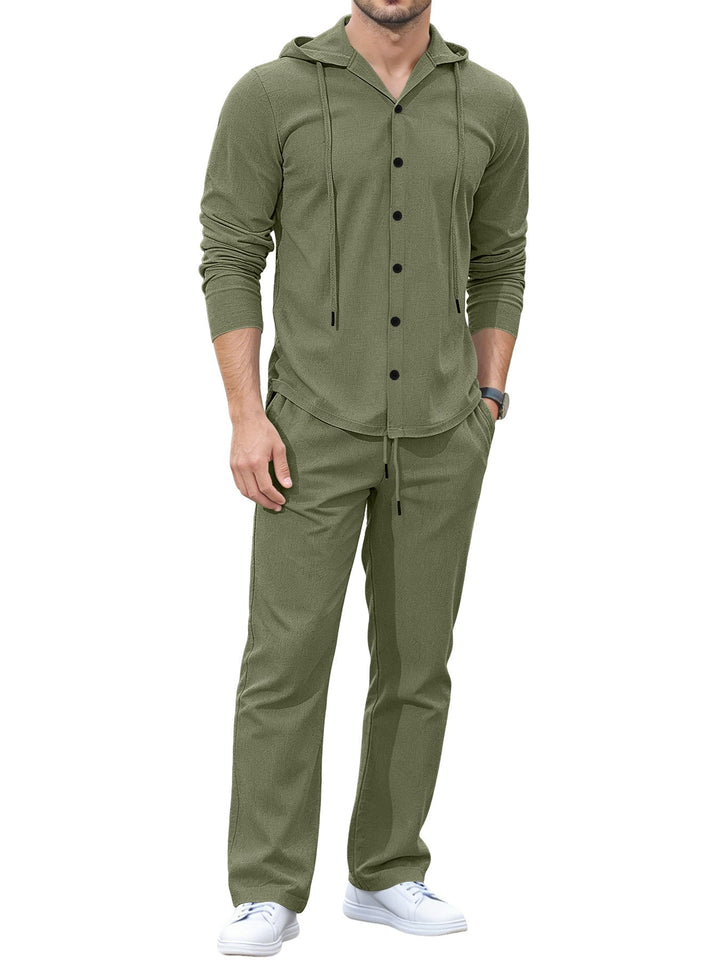 Men's Casual Button Hoodie Lounge Set made of Jersey with Drawstring and Comfort Jogger