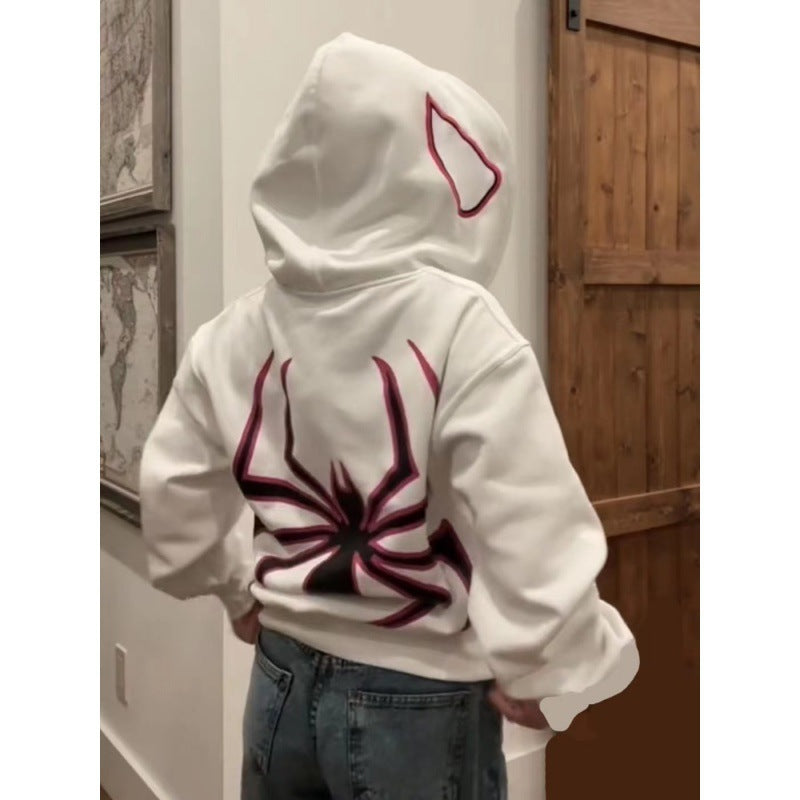 Unisex Hoodie with Contrasted Spider Motif Back Print and Ear Hoodie