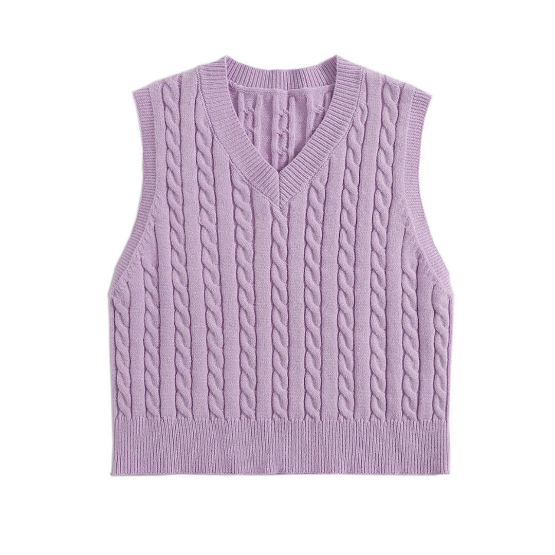 Women's Knit Vest with V-Neck and Cable Pattern