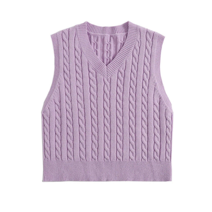 Women's Knit Vest with V-Neck and Cable Pattern
