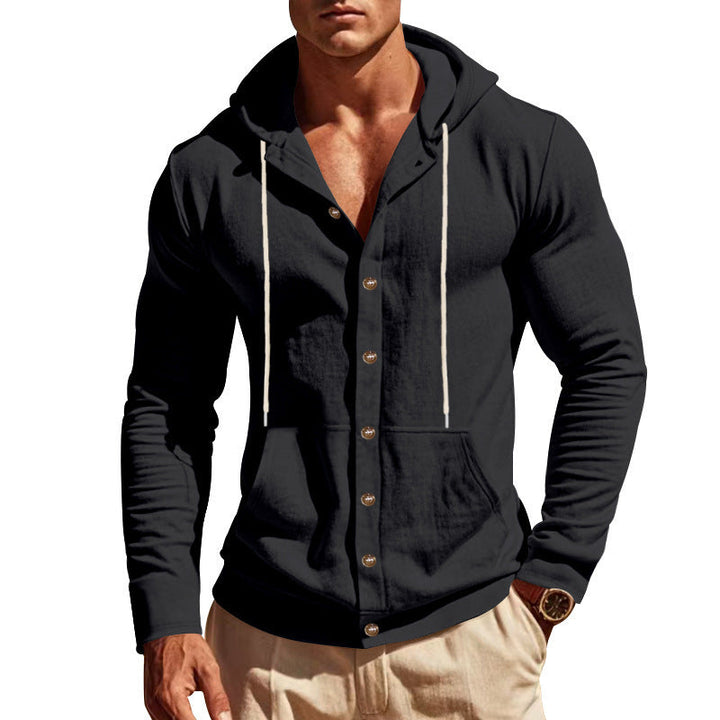 Men's Lightweight Hoodie Cardigan with Full Button Placket, Slim Fit and Kangaroo Pocket