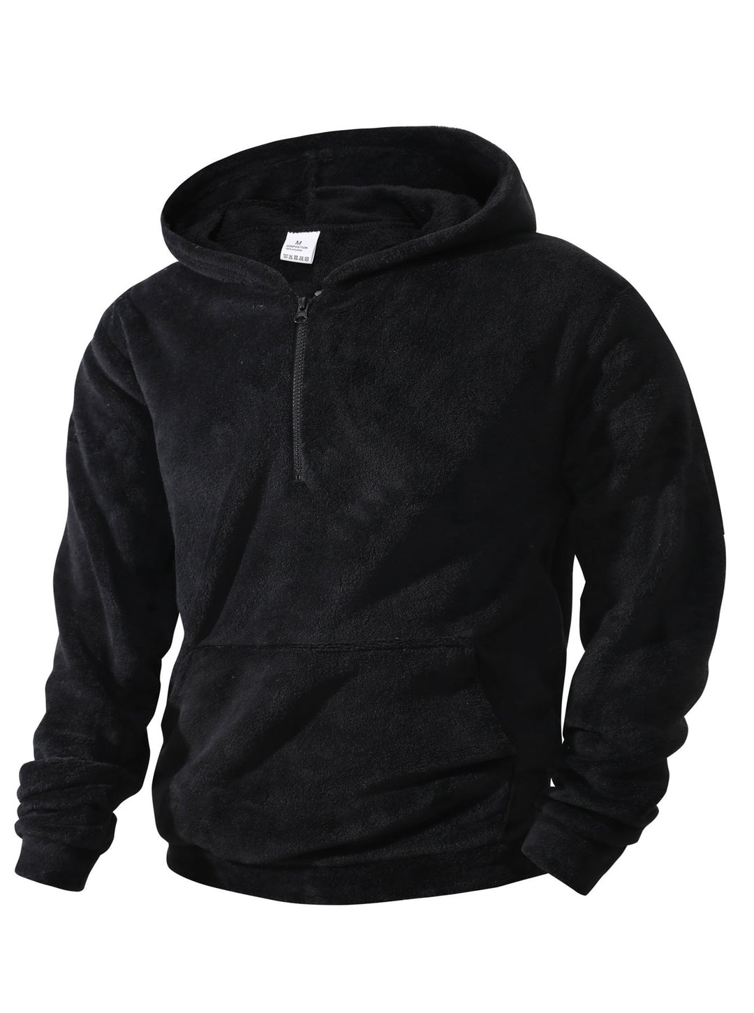 Men's Cuddly Microfleece Hoodie with Half Zip, Hood and Kangaroo Pocket
