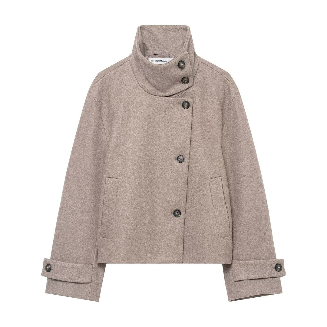 Women's Short Jacket made of Wool Blend with High Stand-up Collar