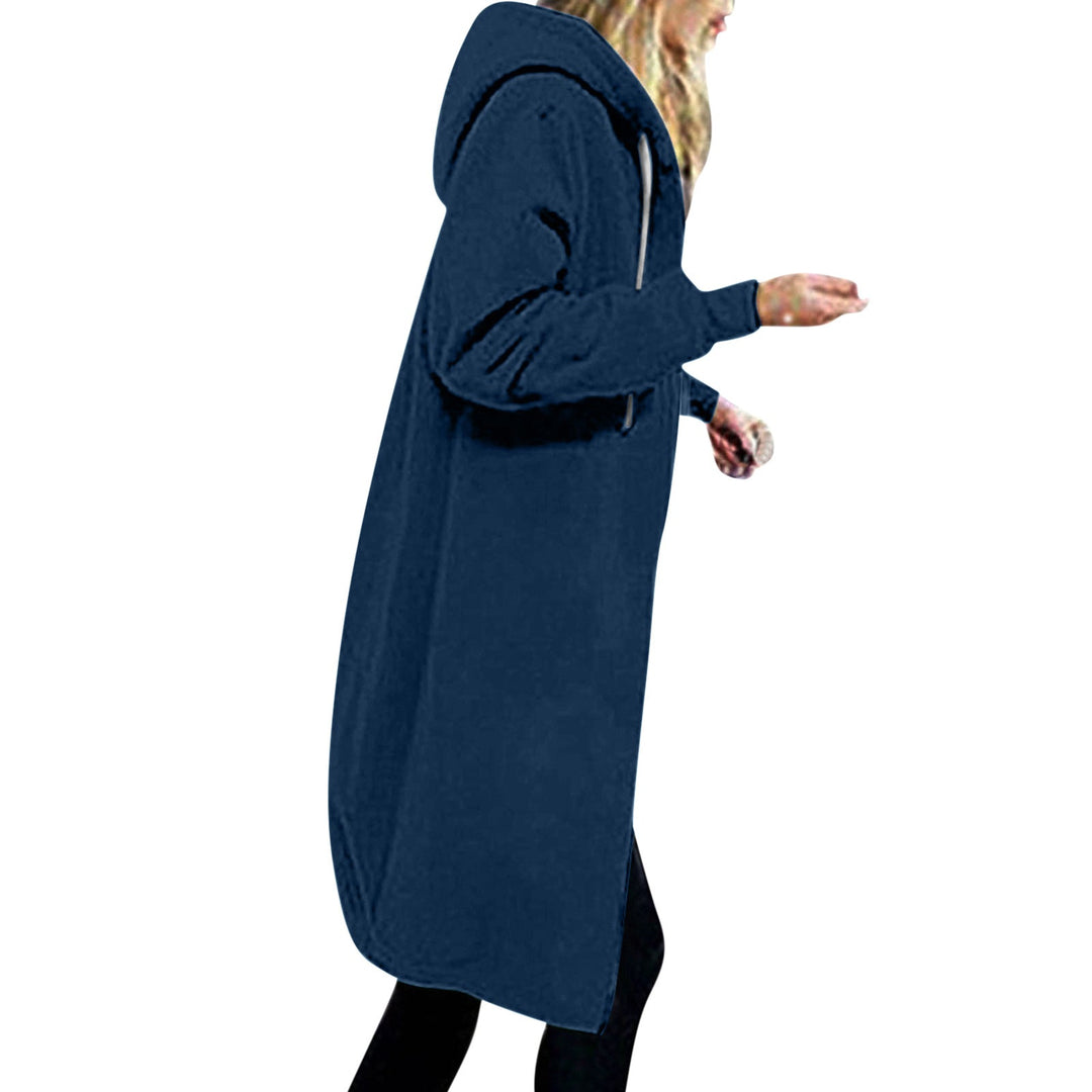 Women's Longer Oversized Hoodie Coat with Rounded Hem and Zip Pockets