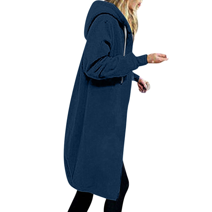 Women's Longer Oversized Hoodie Coat with Rounded Hem and Zip Pockets