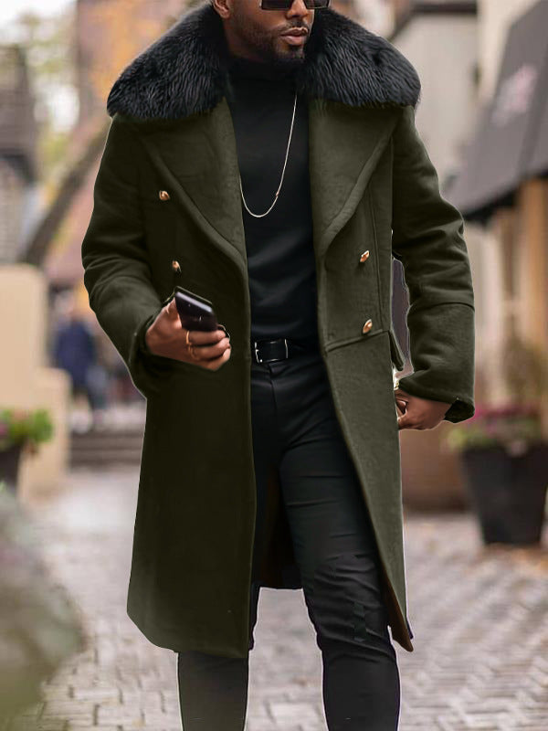 Men's Elegant Wool Jacket with Faux Fur Collar