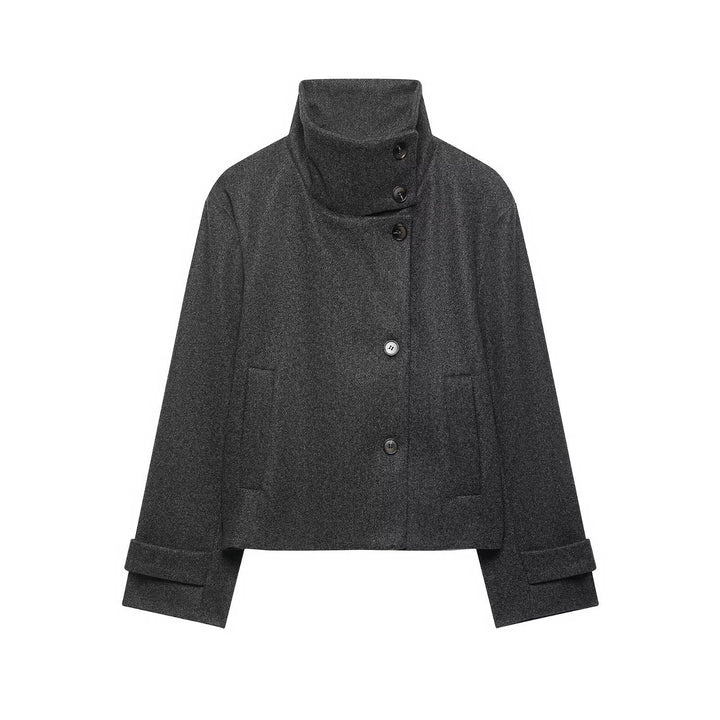 Women's Short Jacket made of Wool Blend with High Stand-up Collar