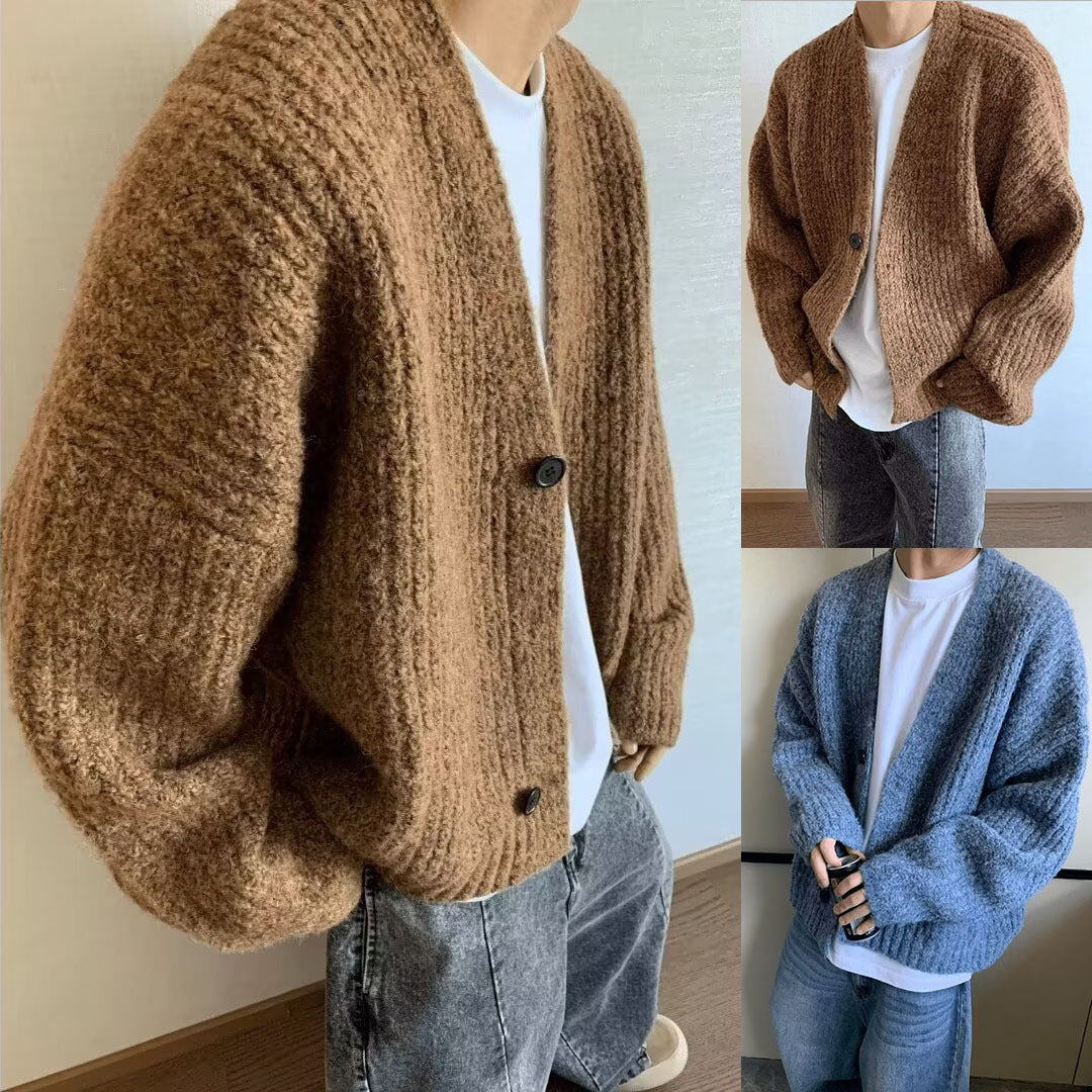 Men's Fashionable Oversized Cardigan with Button Closure