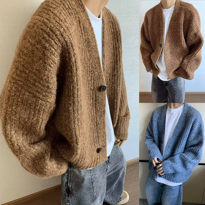 Men's Fashionable Oversized Cardigan with Button Closure